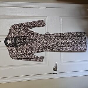 Studio M Women's Brown & Cream Wrap Around 3/4 Sleeve Midi Dress Size L Large